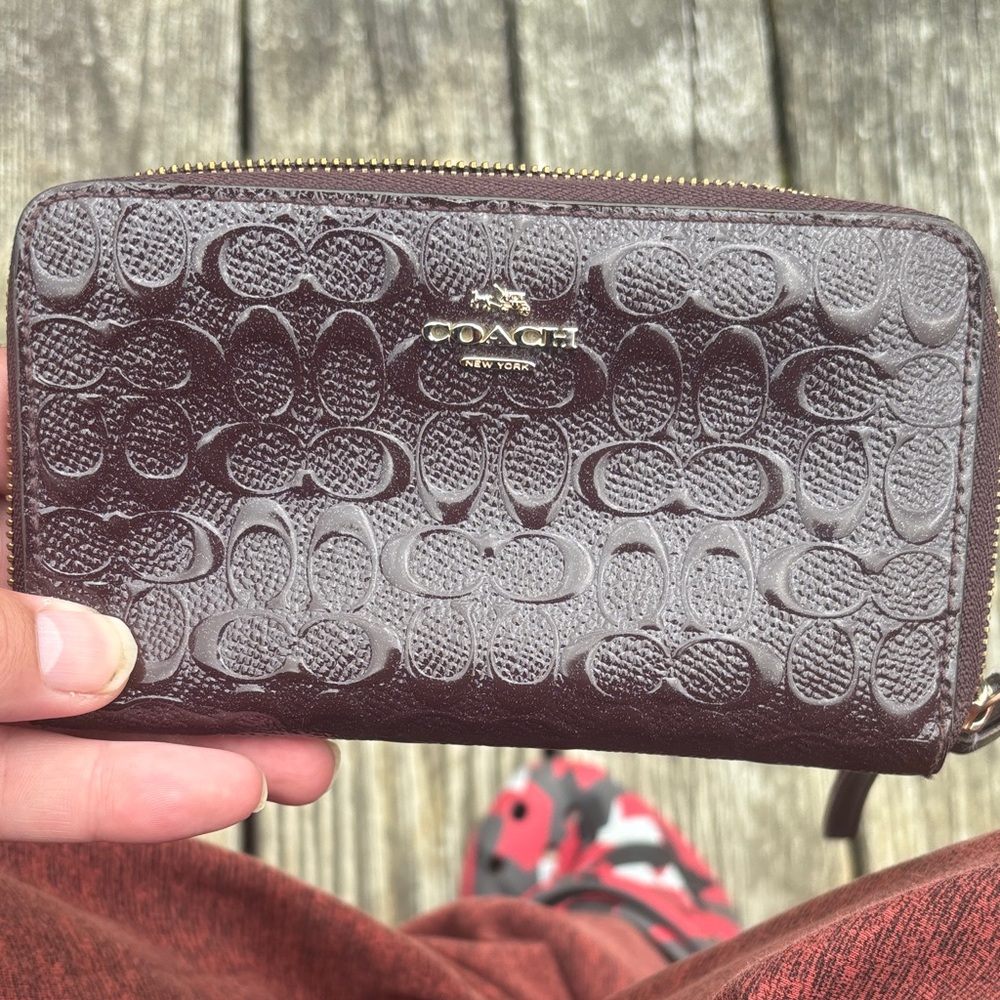 Coach Dark Brown Floral Embossed Wallet